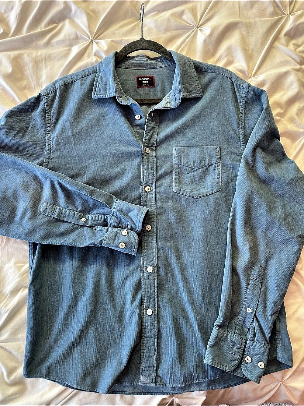 UNTUCKit Cord Shirt Men's Cotton Button Down Blue Medium